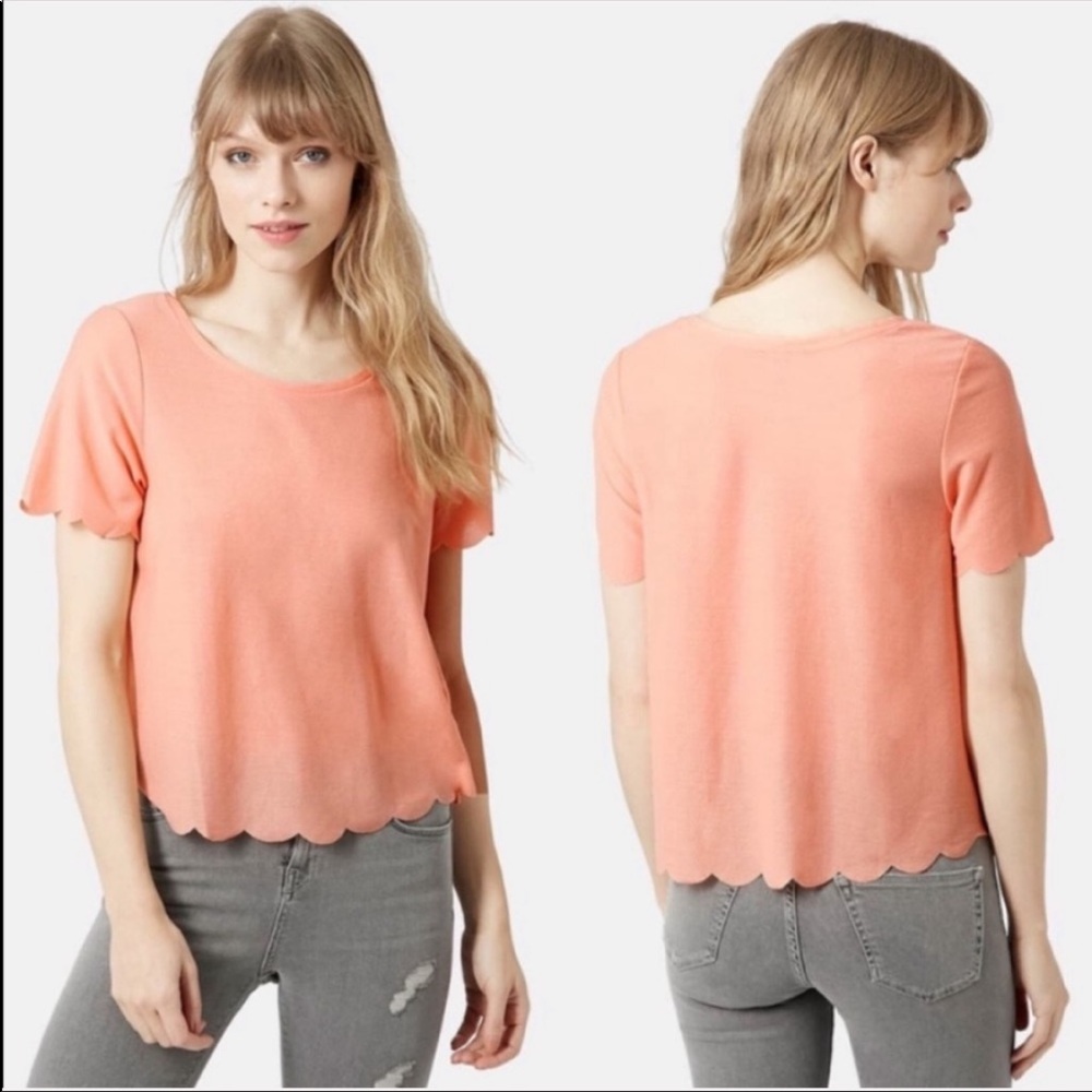 Topshop Peach Scalloped Hem Top. Size 4